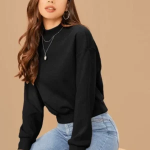 Blusa elegante de manga longa cor preto