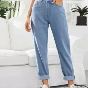 Calça jeans lavagem clara cintura alta