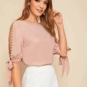 Blusa de manga longa com pérolas